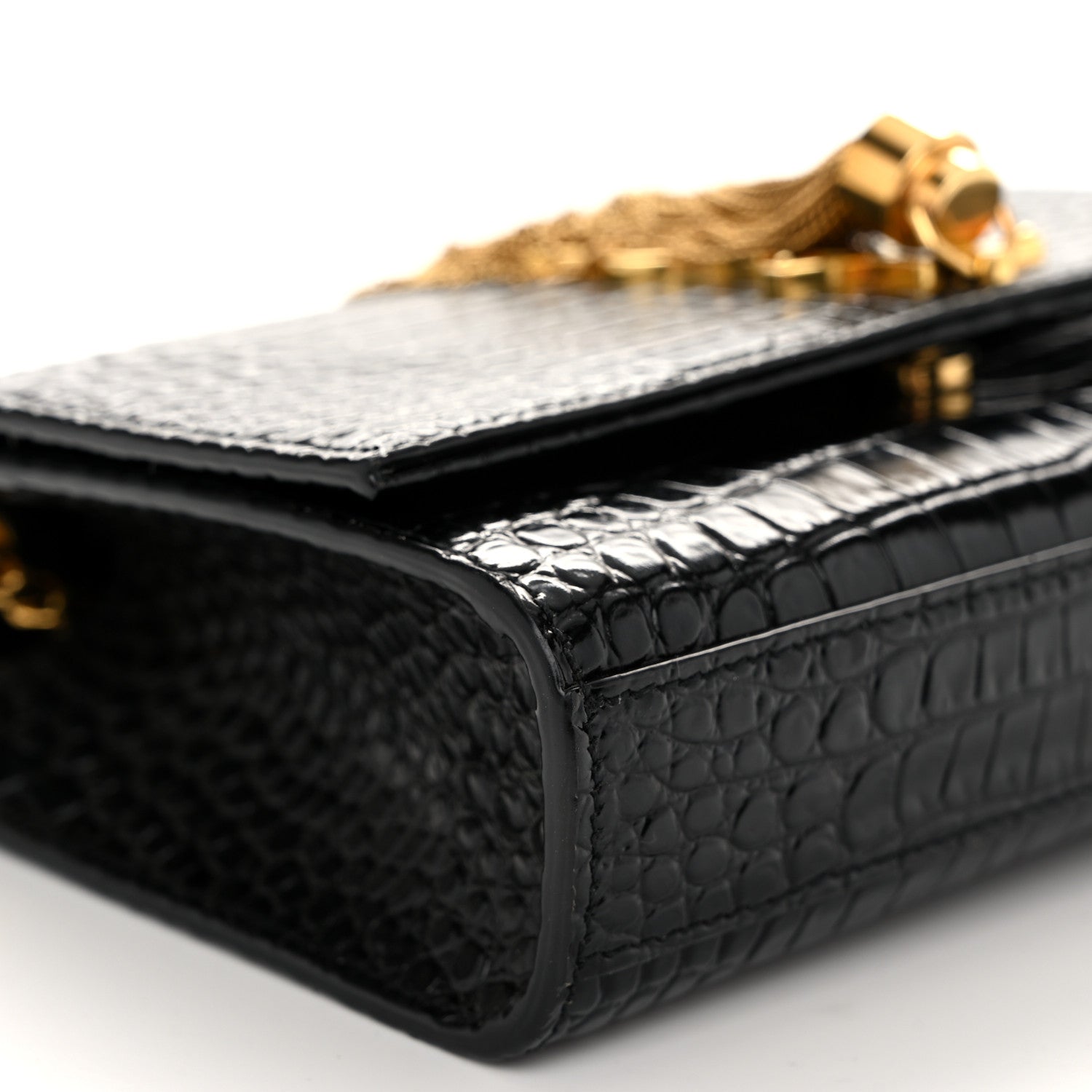 Saint Laurent Calfskin Crocodile Embossed Small Classic Monogram Kate Tassel Satchel Black 8 of 10