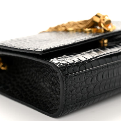 Saint Laurent Calfskin Crocodile Embossed Small Classic Monogram Kate Tassel Satchel Black 8 of 10