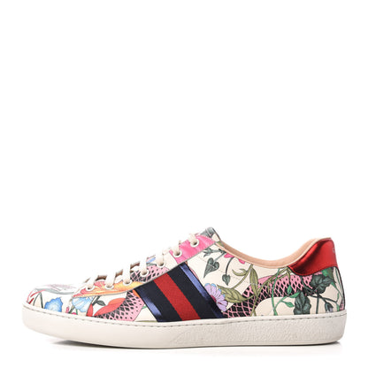 Gucci Calfskin Web Flora Snake Mens Ace Sneakers 11 White Multicolor 1 of 9
