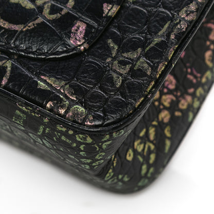 Chanel Calfskin Crocodile Embossed Graffiti 2.55 Mini Cocodile Reissue Flap Black Pink 15 of 20