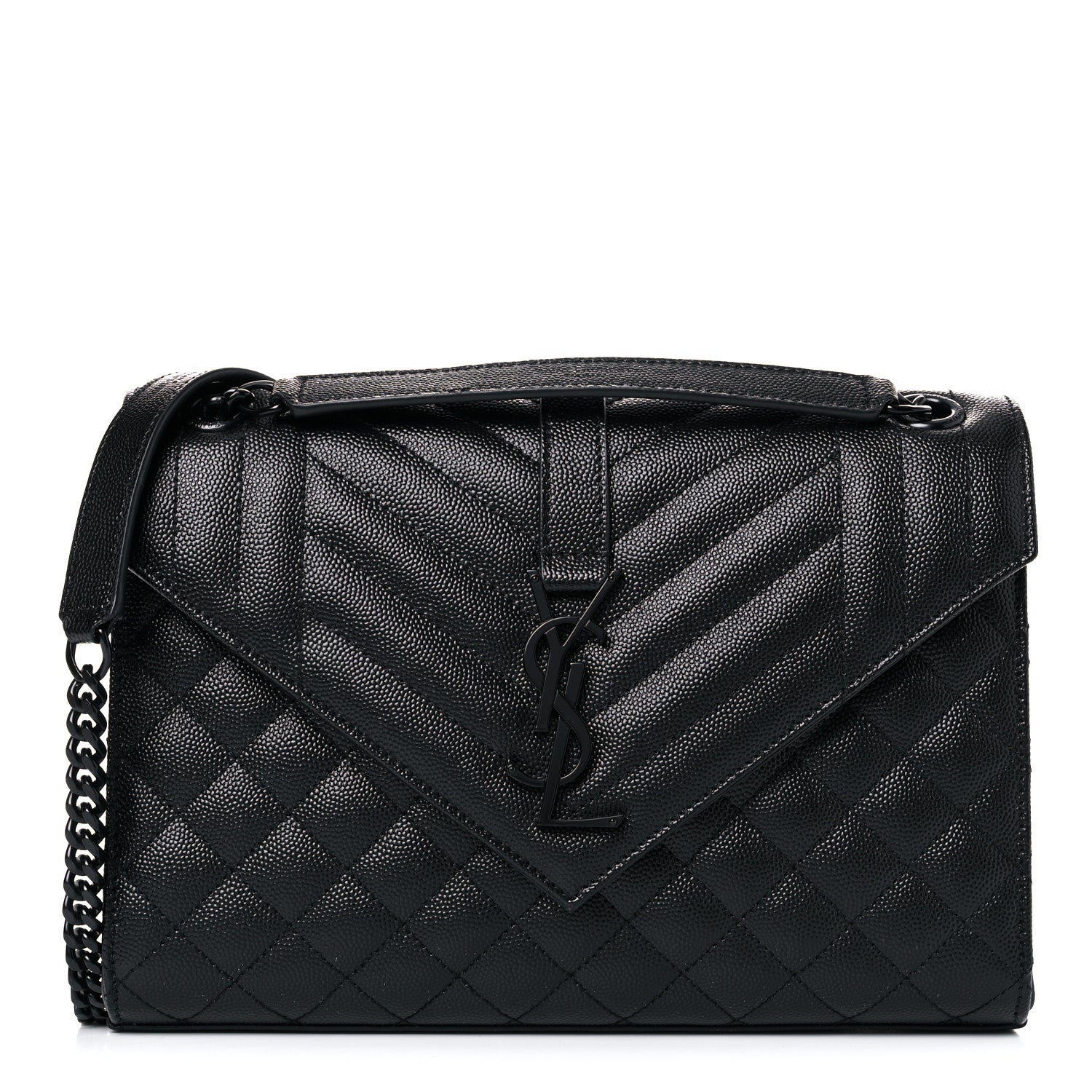 Saint Laurent Grain De Poudre Textured Mixed Matelasse Triquilt Medium Monogram Satchel Black 1 of 11