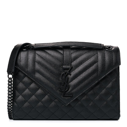 Saint Laurent Grain De Poudre Textured Mixed Matelasse Triquilt Medium Monogram Satchel Black 1 of 11