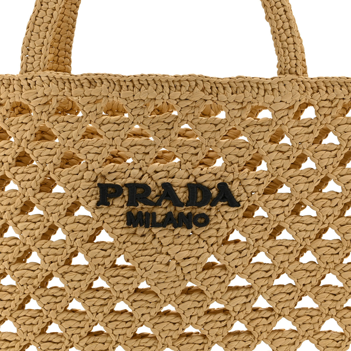 Prada Yarn Raffia Effect Embroidered Logo Tote Naturale 7 of 10