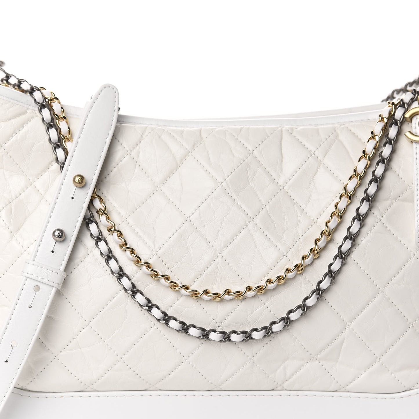 Aged Calfskin Quilted Large Gabrielle Hobo White
