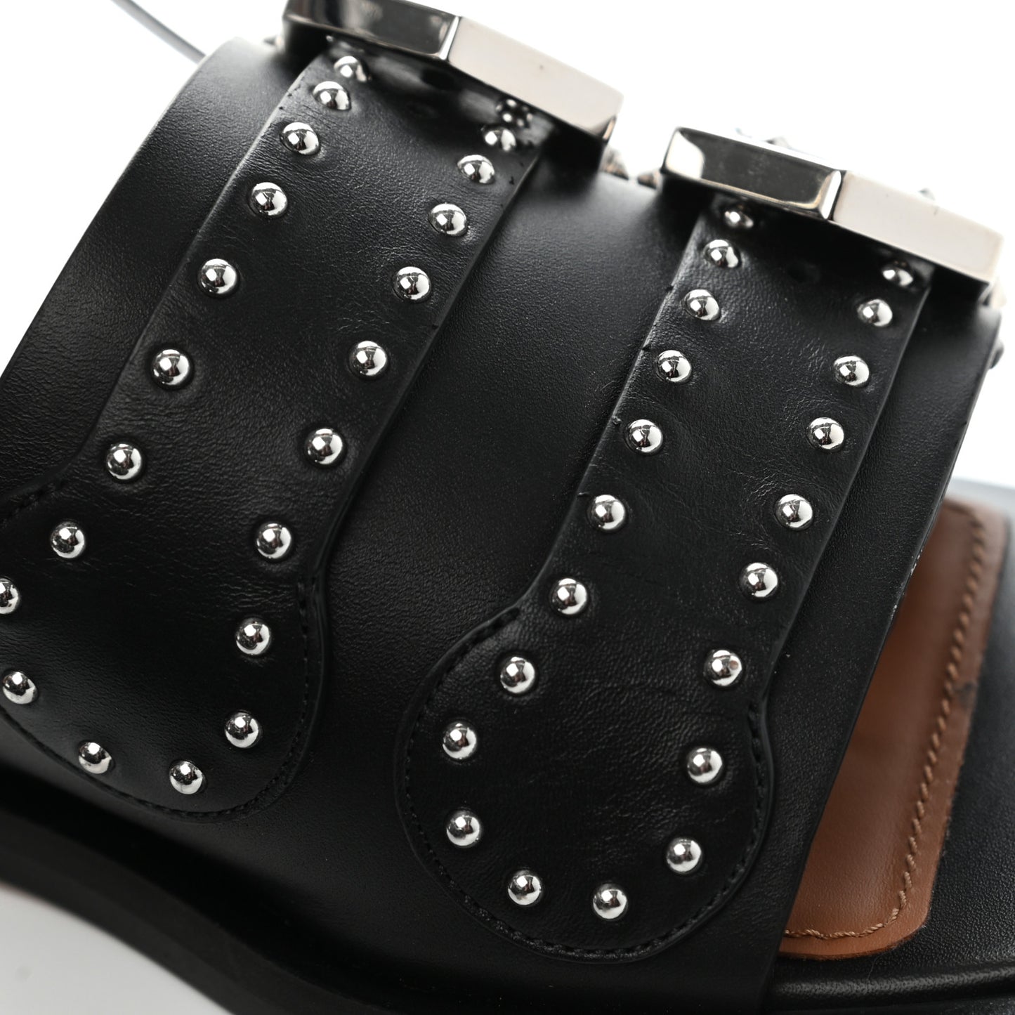 Calfskin Studded Elegant Flat Sandals 38.5 Black