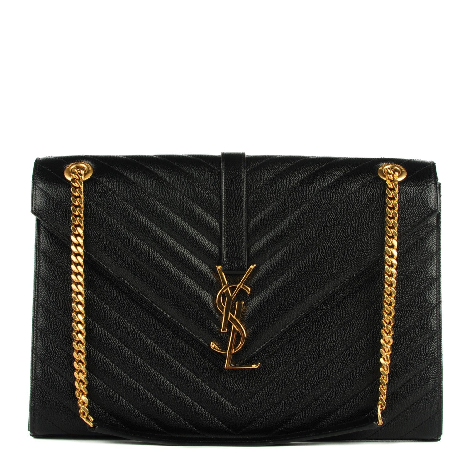 Saint Laurent Grain De Poudre Matelasse Chevron Large Monogram Satchel Black 1 of 8