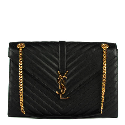 Saint Laurent Grain De Poudre Matelasse Chevron Large Monogram Satchel Black 1 of 8