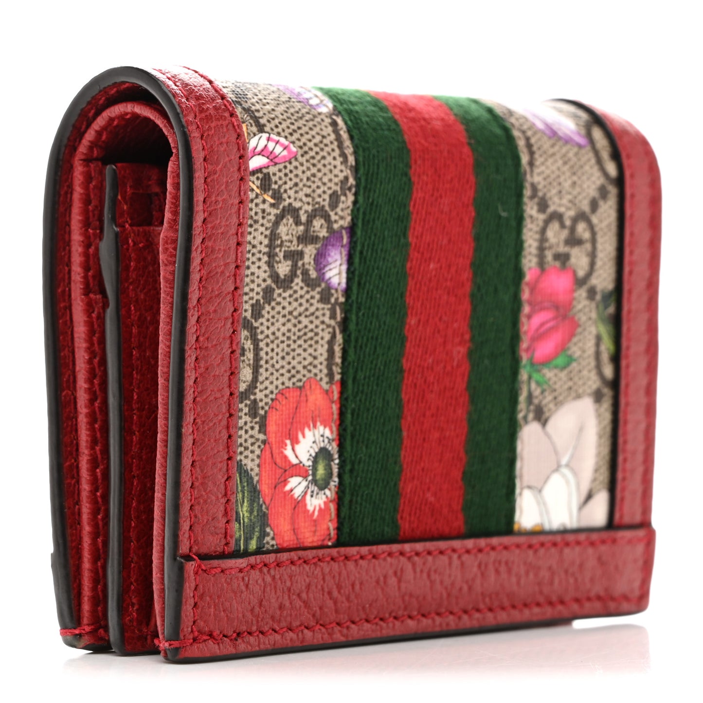 GG Supreme Monogram Flora Web Ophidia Card Case Red