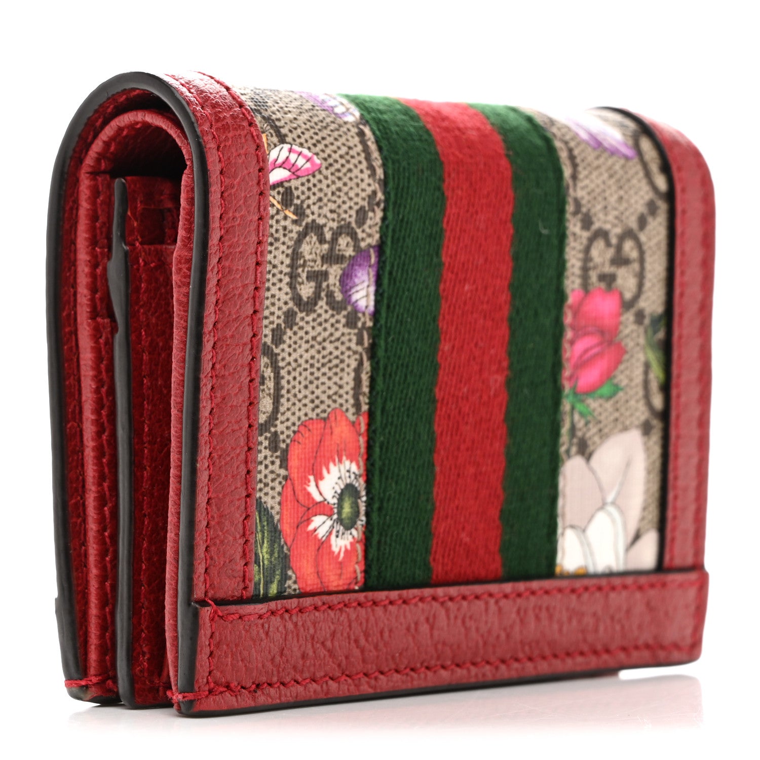 Gucci GG Supreme Monogram Flora Web Ophidia Card Case Red 3 of 11