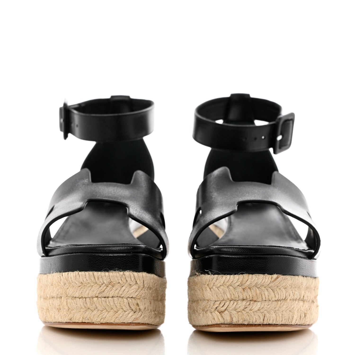Hermes Goatskin Elda Espadrille Wedge Sandals 37 Black 2 of 11