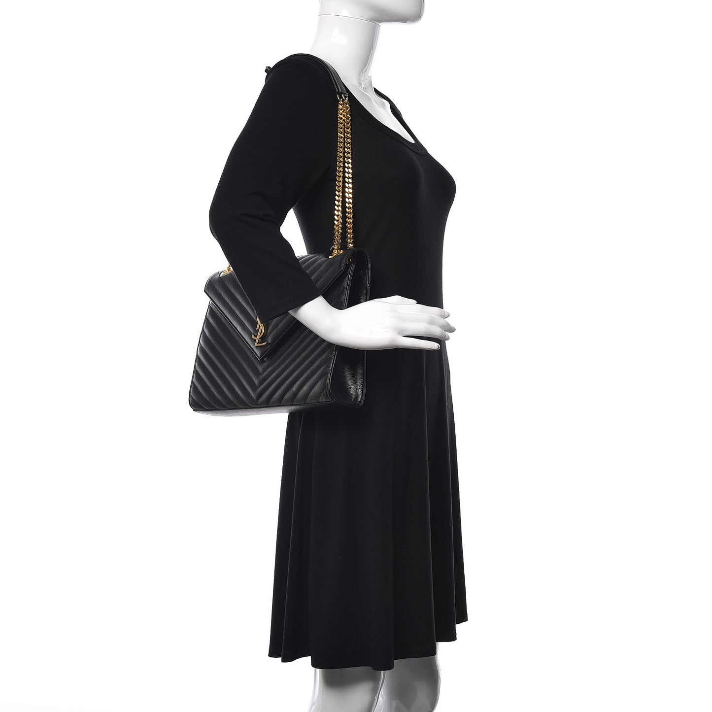 Grain De Poudre Matelasse Chevron Large Monogram Satchel Black