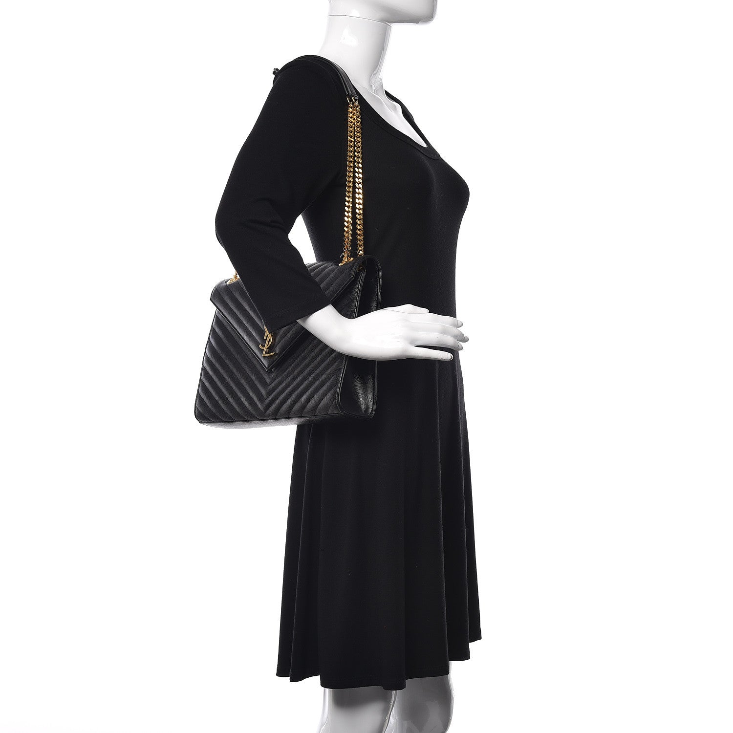 Saint Laurent Grain De Poudre Matelasse Chevron Large Monogram Satchel Black 2 of 9