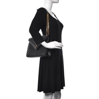 Saint Laurent Grain De Poudre Matelasse Chevron Large Monogram Satchel Black 2 of 9