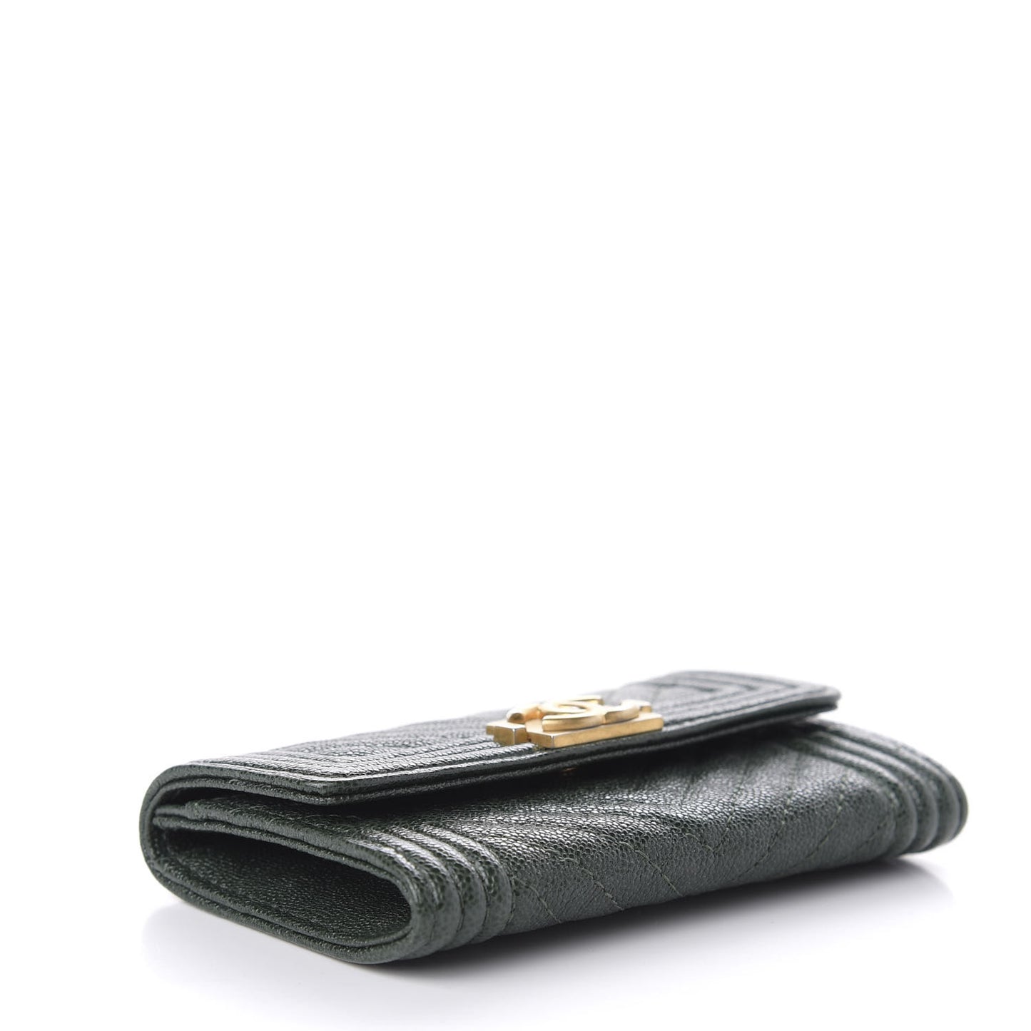 Metallic Caviar Chevron Quilted Boy Flap Card Holder Green