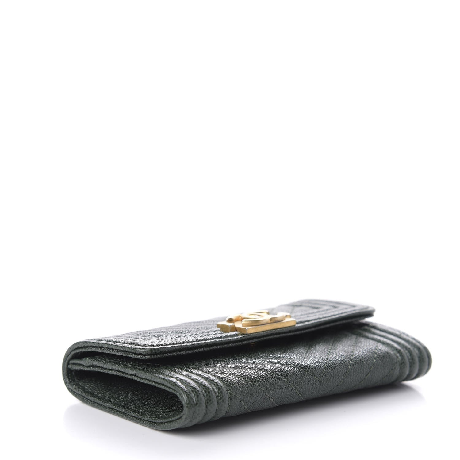 Chanel Metallic Caviar Chevron Quilted Boy Flap Card Holder Green 4 of 8