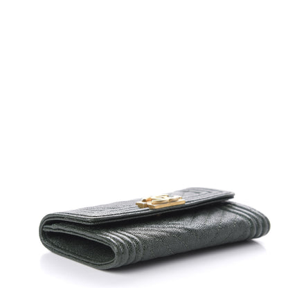 Chanel Metallic Caviar Chevron Quilted Boy Flap Card Holder Green 4 of 8