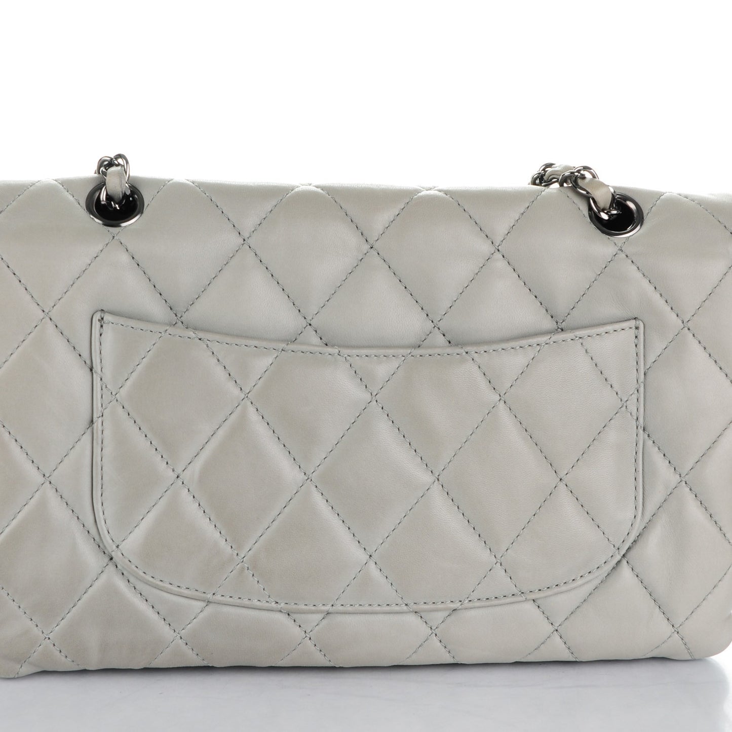Lambskin Quilted Large 3 Flap Light Grey