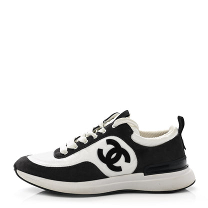Chanel Nylon Suede Calfskin CC Sneakers 39.5 White Dark Grey 1 of 8