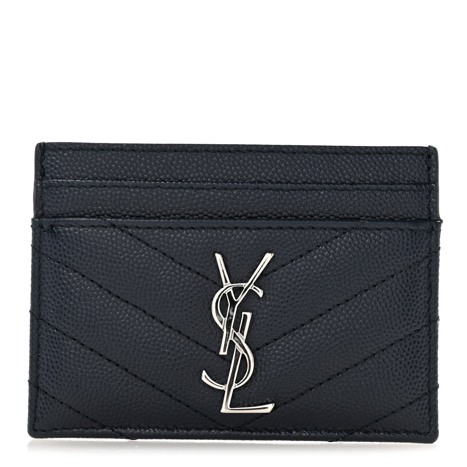 Saint Laurent Grain De Poudre Matelasse Chevron Monogram Credit Card Case Deep Marine 11 of 12