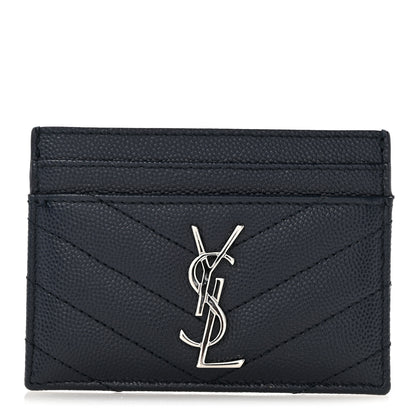 Saint Laurent Grain De Poudre Matelasse Chevron Monogram Credit Card Case Deep Marine 11 of 12