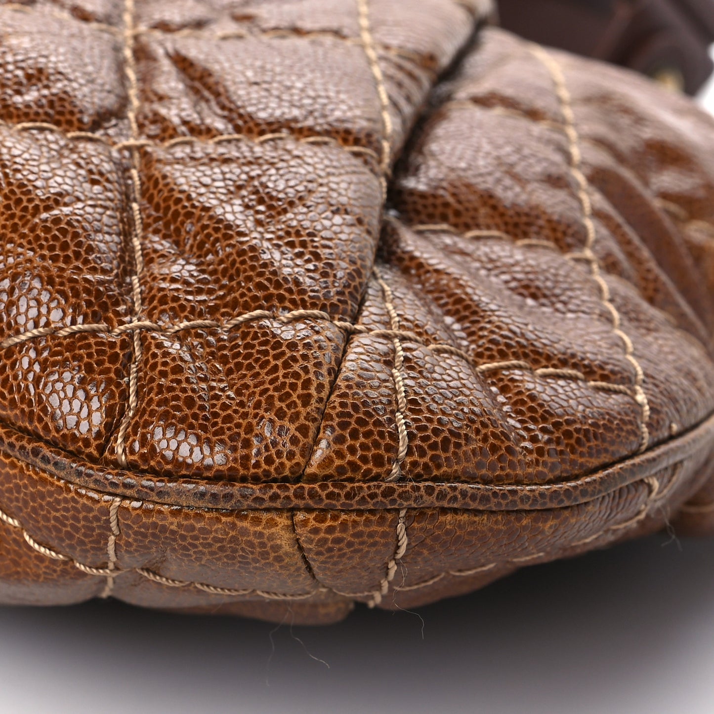 Crumpled Grained Calfskin Coco Pleats Hobo Brown