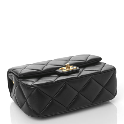 Chanel Lambskin Enamel Pearl Quilted Mini Charm Me Square Flap Black 4 of 11
