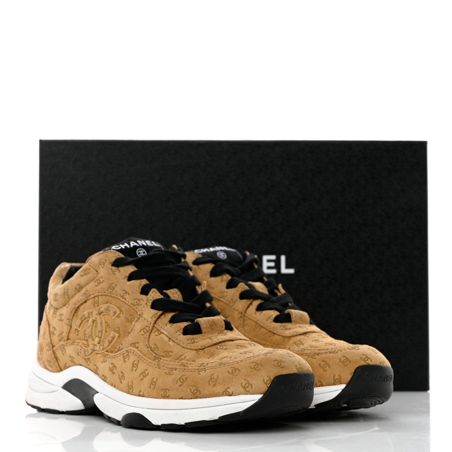 Chanel Nylon Suede Calfskin Printed CC Sneakers 37 Beige 9 of 9