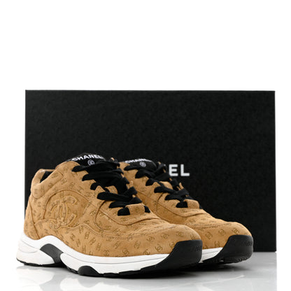 Chanel Nylon Suede Calfskin Printed CC Sneakers 37 Beige 9 of 9