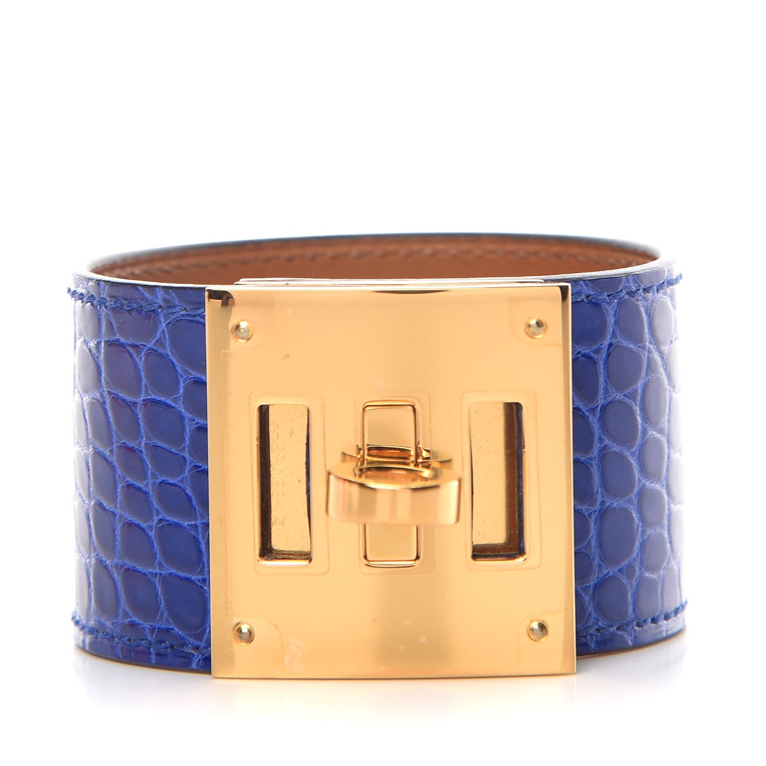 Hermes Shiny Alligator Kelly Dog Cuff Bleu Electrique 1 of 6