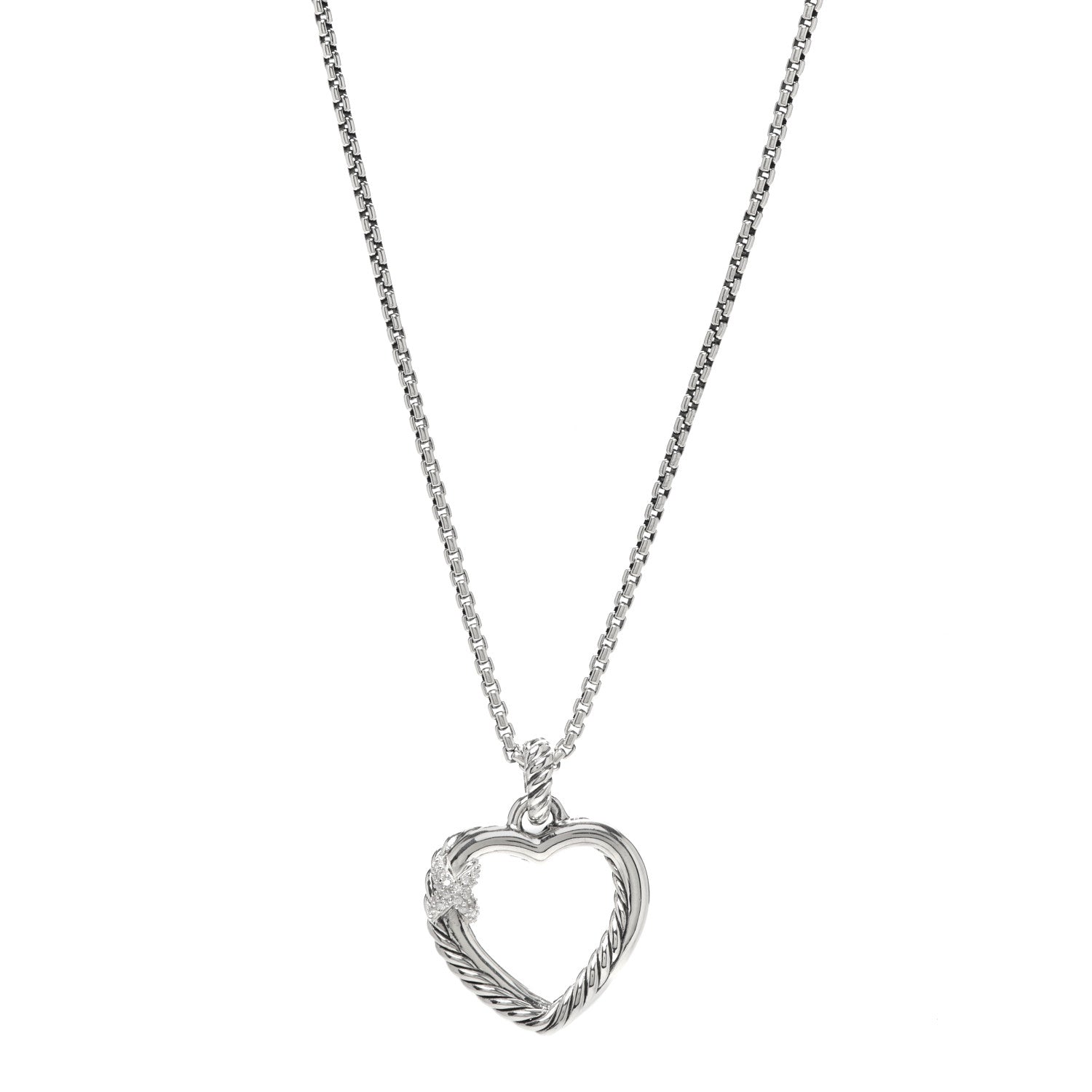 David Yurman Sterling Silver Diamond Petite X Heart Necklace 1 of 5