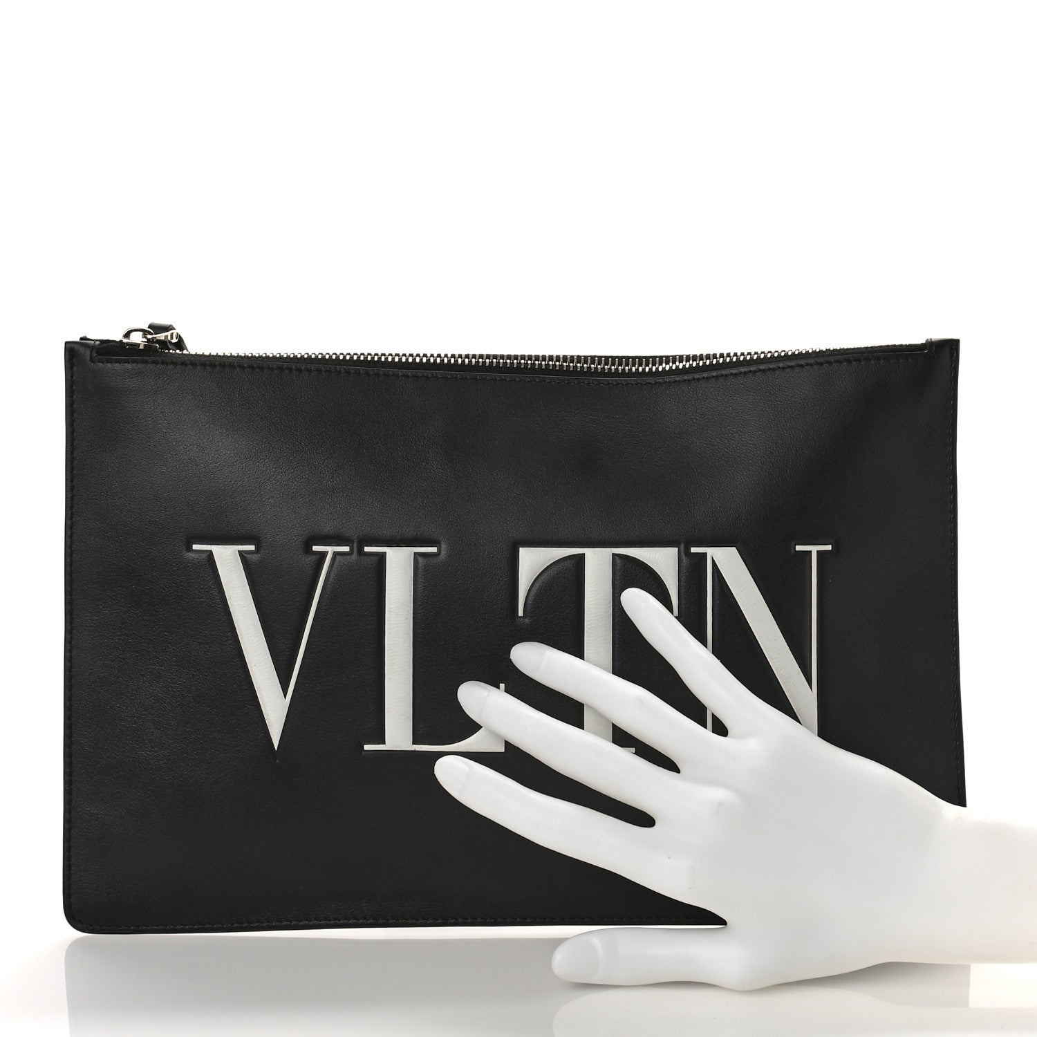 Valentino Garavani Calfskin VLTN Large Flat Zip Pouch Black 2 of 9