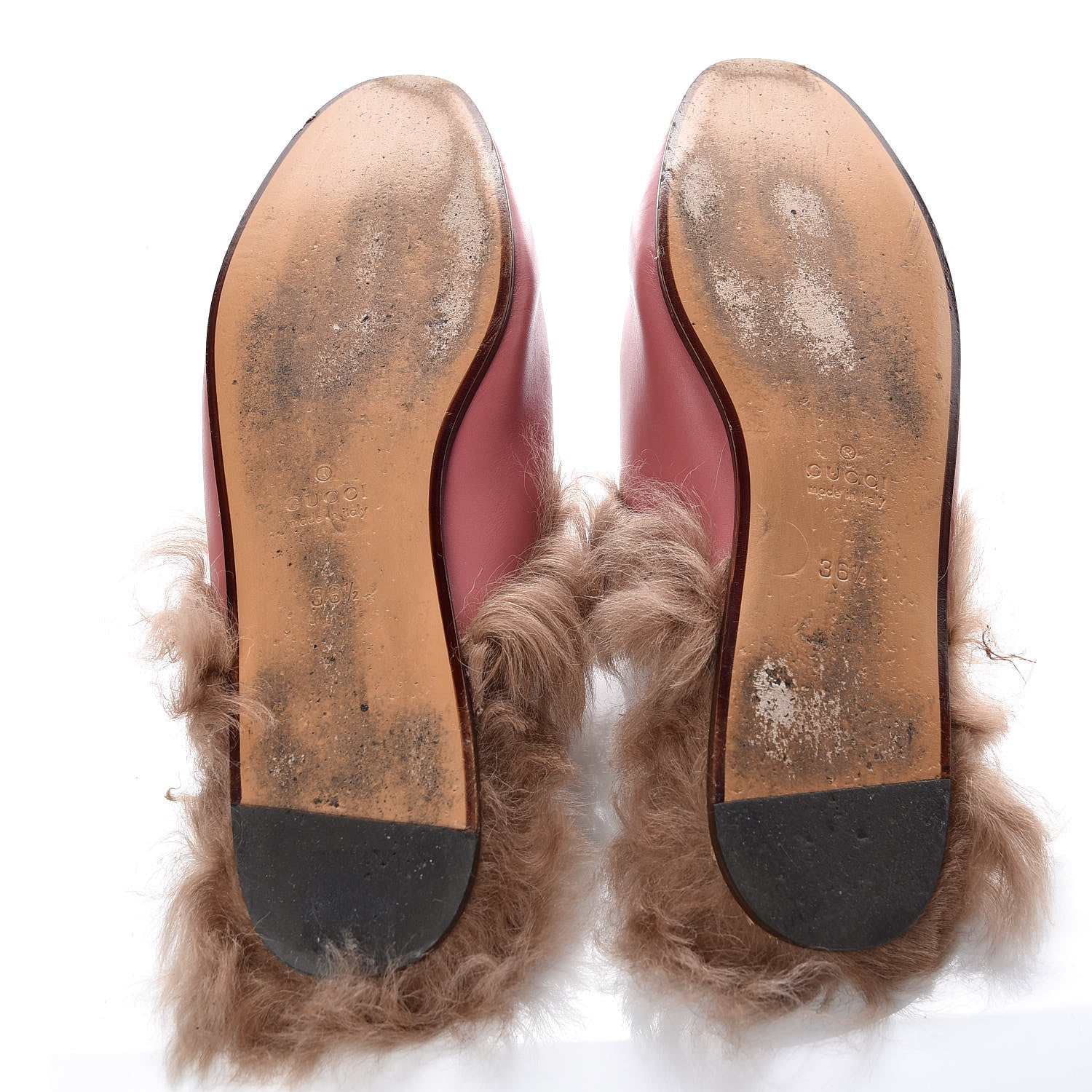 Gucci Calfskin Fur Womens Princetown Slippers 36.5 Lipstick Rose Natural 7 of 18