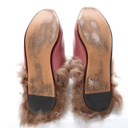 Gucci Calfskin Fur Womens Princetown Slippers 36.5 Lipstick Rose Natural 7 of 18