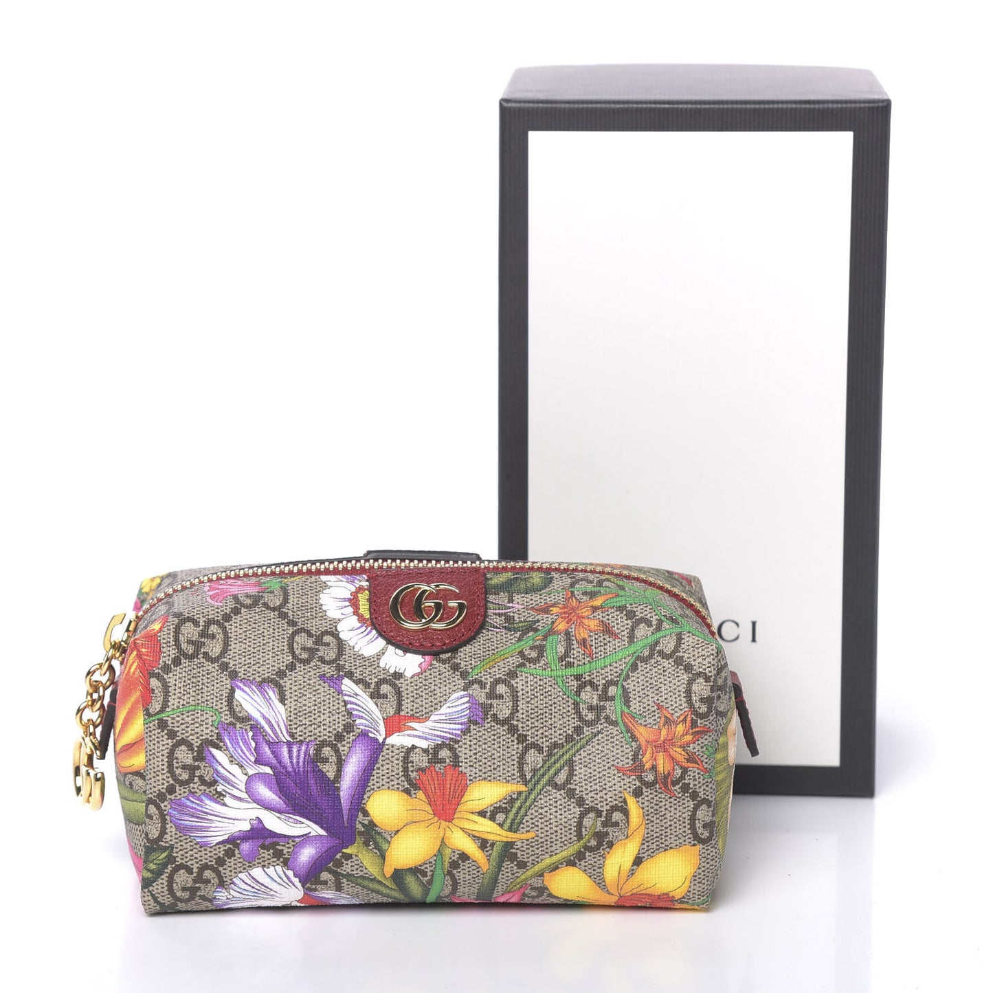 Soft GG Supreme Monogram Flora Calfskin Small Ophidia Cosmetic Case Beige Ebony Multicolor Rosso
