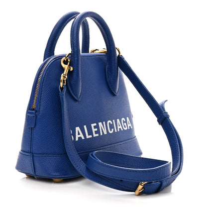 Balenciaga Signature Grained Calfskin Logo S Ville Top Handle Bag Bleu Roi White 3 of 12