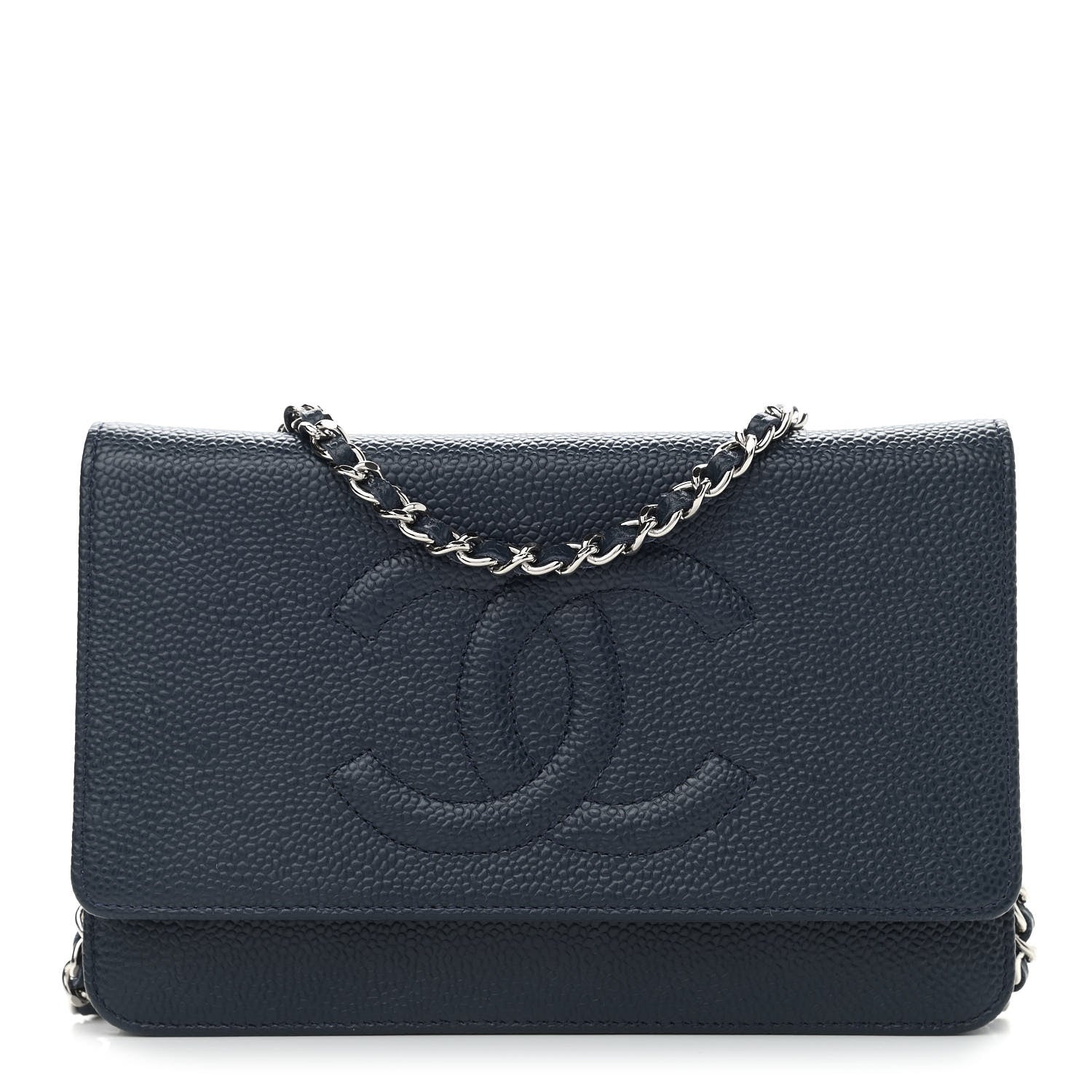 Chanel Caviar Timeless CC Wallet On Chain WOC Dark Blue 1 of 12