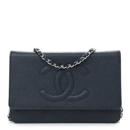 Chanel Caviar Timeless CC Wallet On Chain WOC Dark Blue 1 of 12