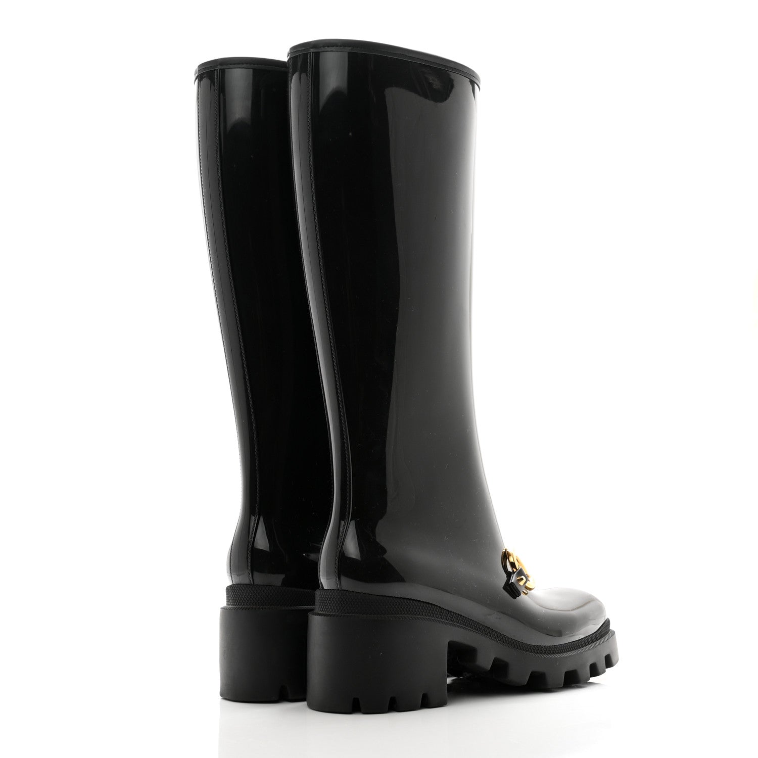 Gucci Rubber Horsebit Knee High Boots 38 Black 4 of 9