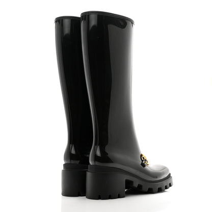 Gucci Rubber Horsebit Knee High Boots 38 Black 4 of 9