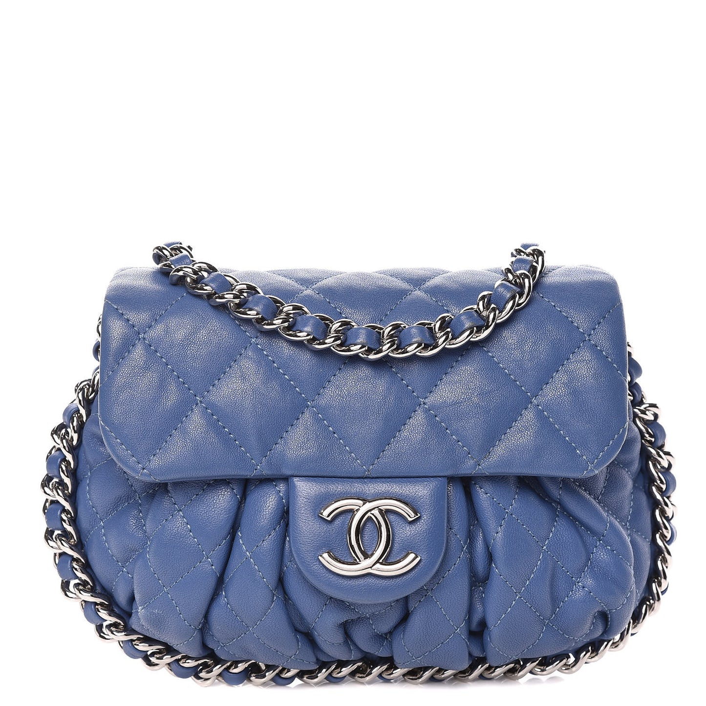 Washed Lambskin Quilted Mini Chain Around Flap Blue