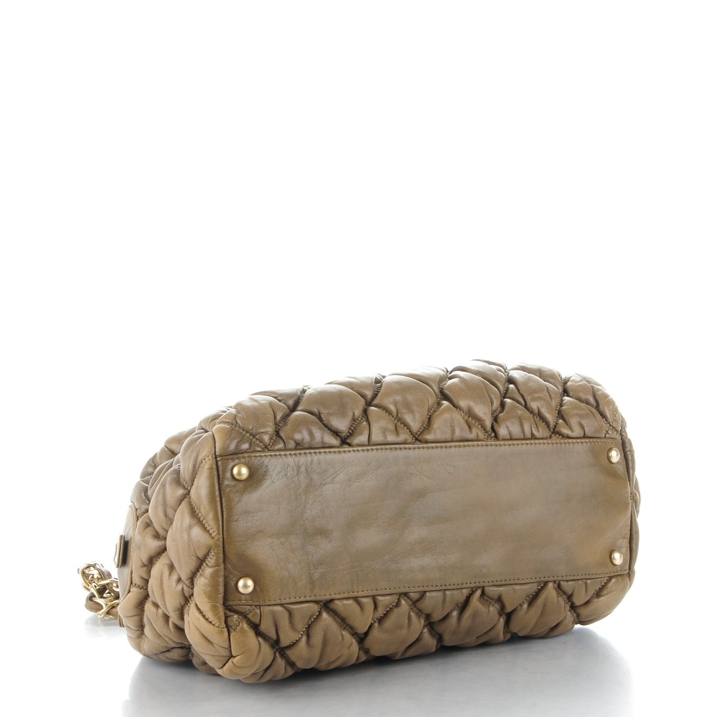 Lambskin Bubble Quilt Bowler Dark Beige