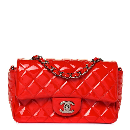 Chanel Patent Calfskin Quilted Mini Rectangular Flap Red 1 of 9