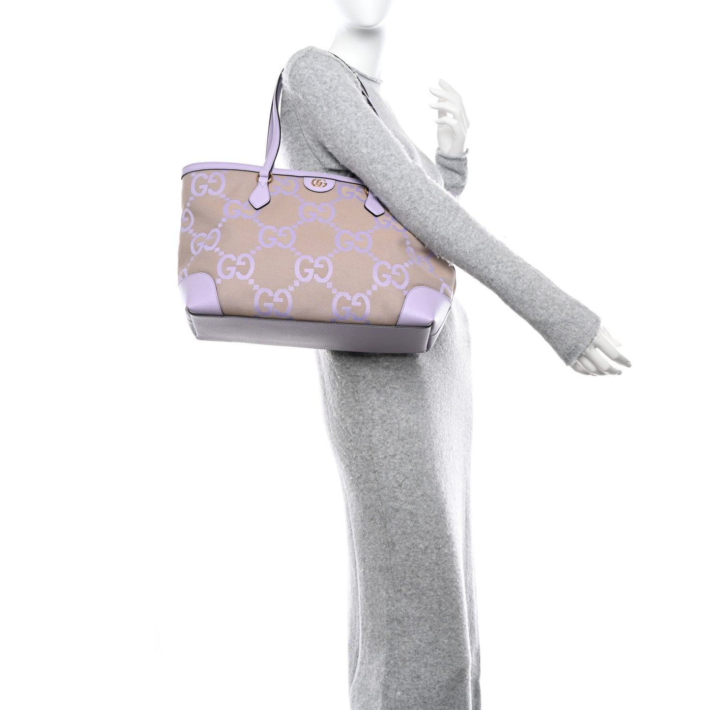 Monogram Jumbo GG Textured Dollar Calfskin Medium Ophidia Shopping Tote Beige Lapis