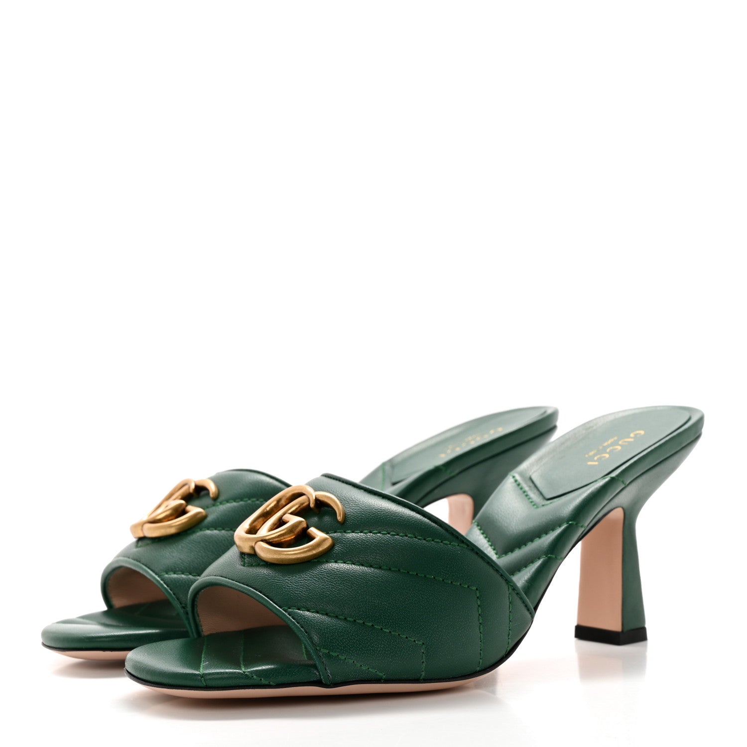 Gucci Nappa Matelasse GG Marmont 75mm Slide Sandals 37.5 Emerald 3 of 9