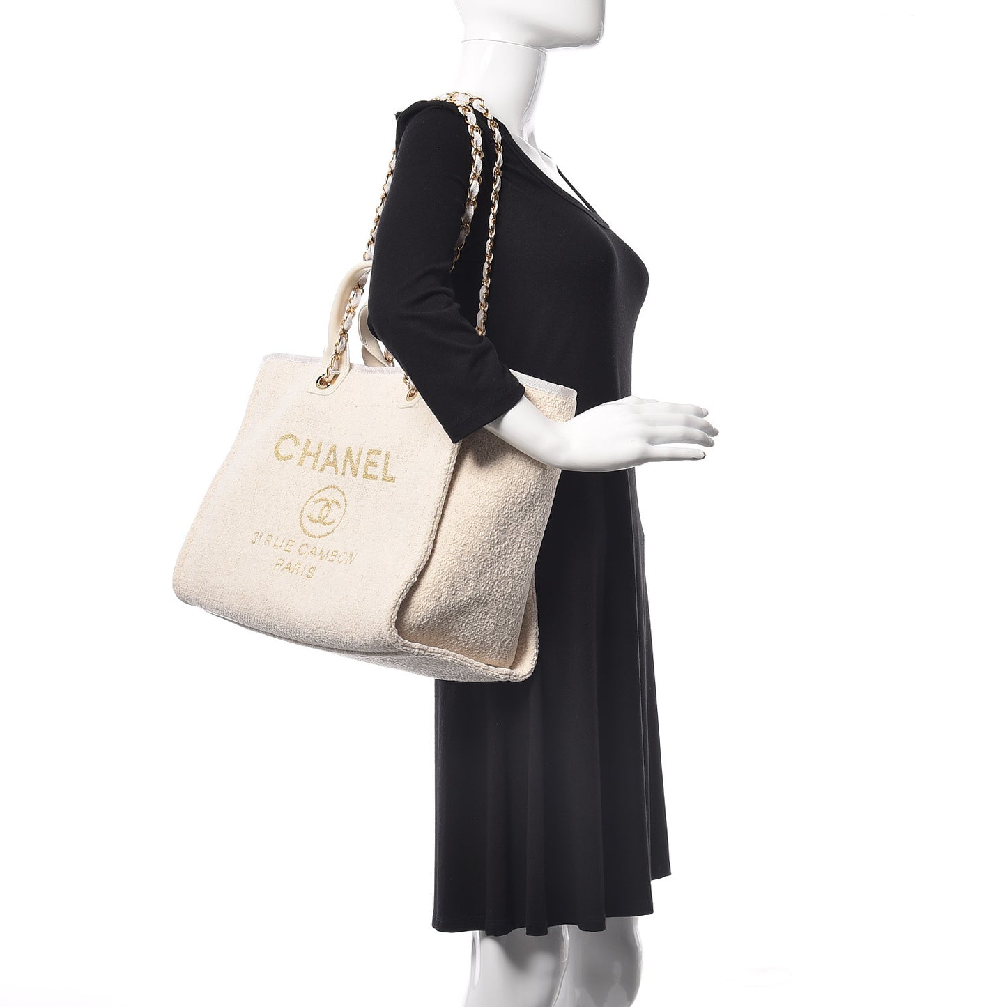 Lurex Boucle Medium Deauville Tote White