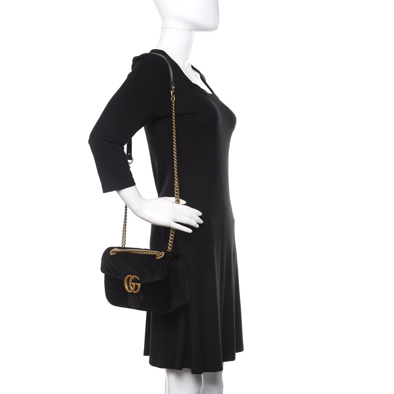 Gucci Velvet Matelasse Small GG Marmont Shoulder Bag Black 3 of 11