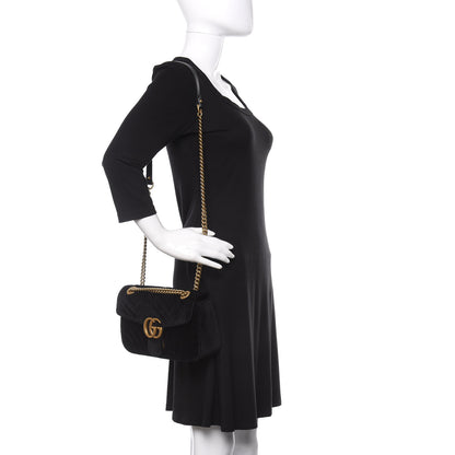Gucci Velvet Matelasse Small GG Marmont Shoulder Bag Black 3 of 11