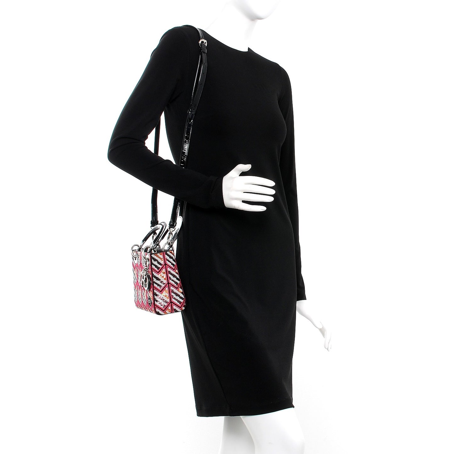 Sequin Embroidered Patent Medium Lady Dior Black Multicolor