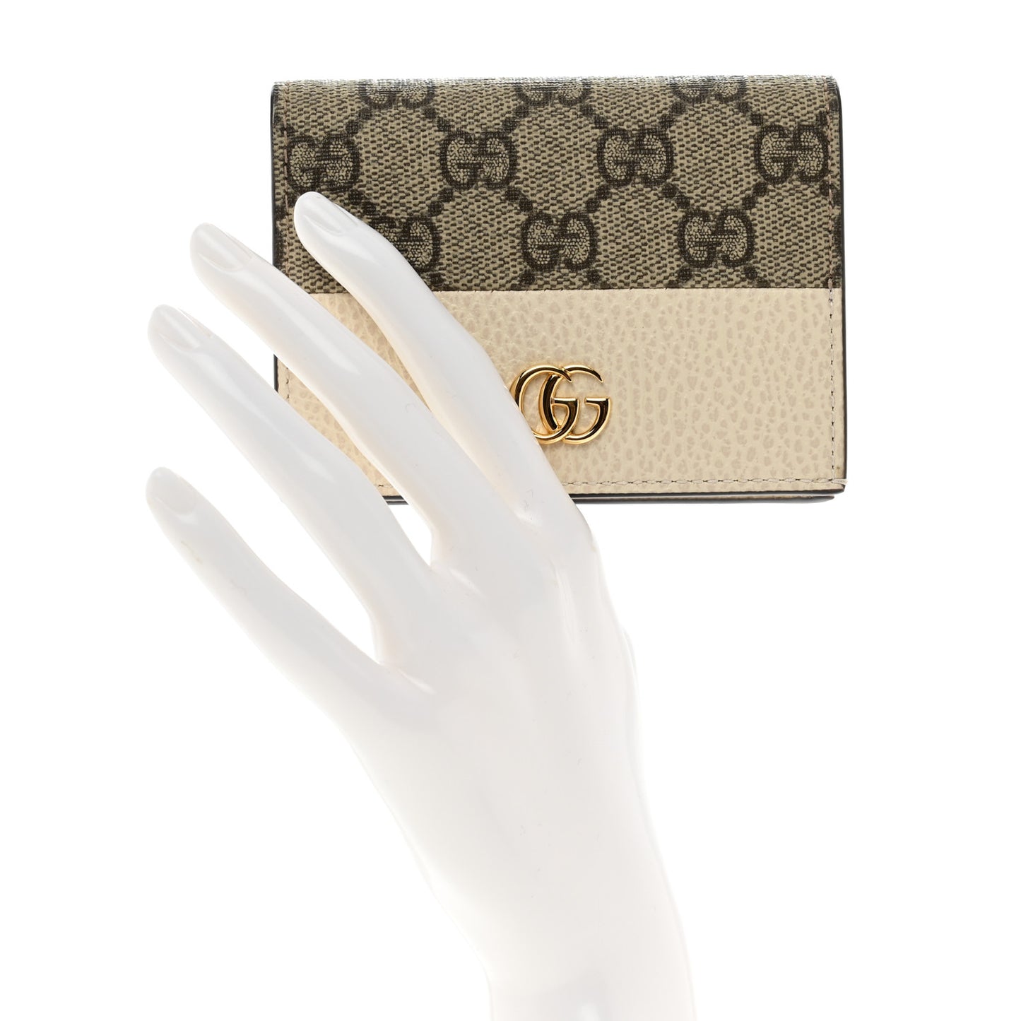 Dollar Calfskin GG Supreme Monogram GG Marmont Card Case Mystic White Beige Ebony