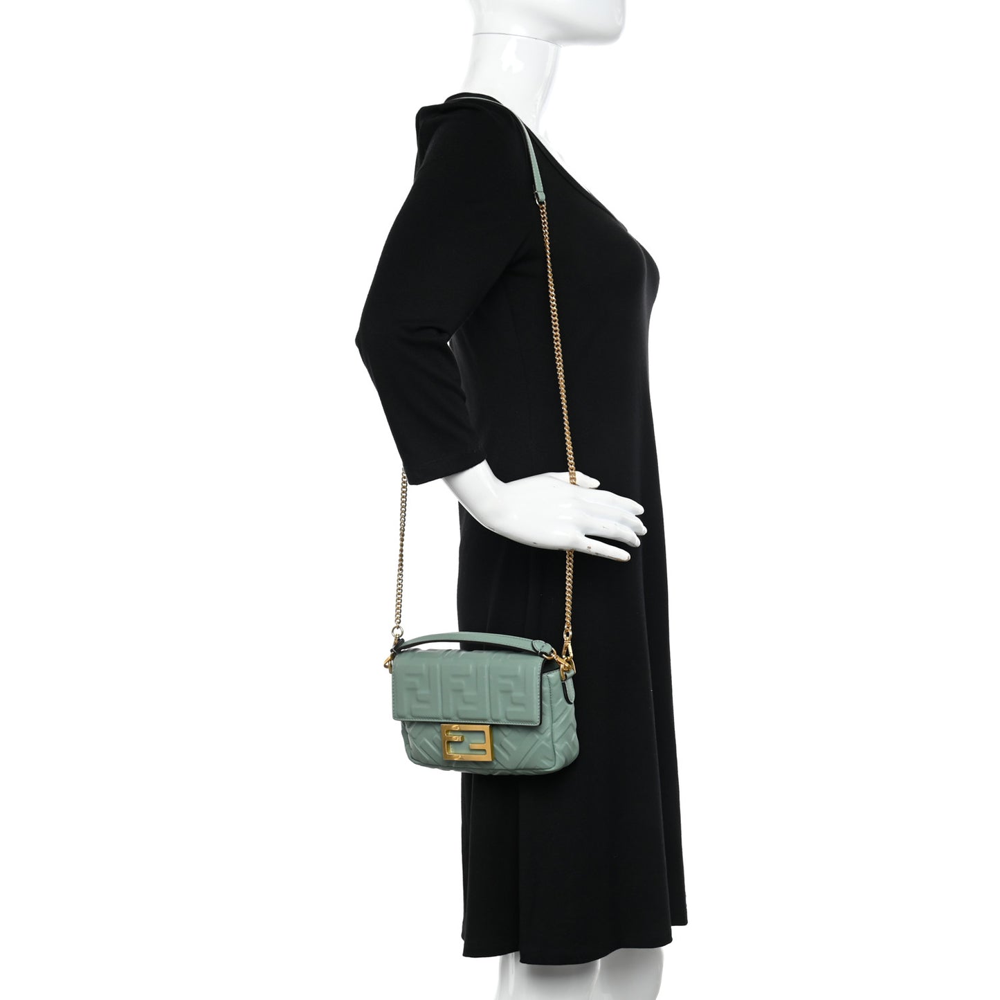 Nappa FF 1974 Embossed Mini Baguette Menta